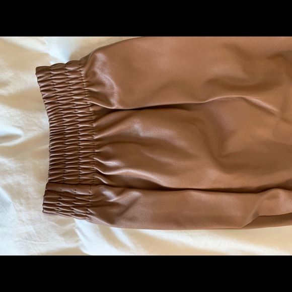 Brown Faux Leather Joggers - Picture 3 of 4